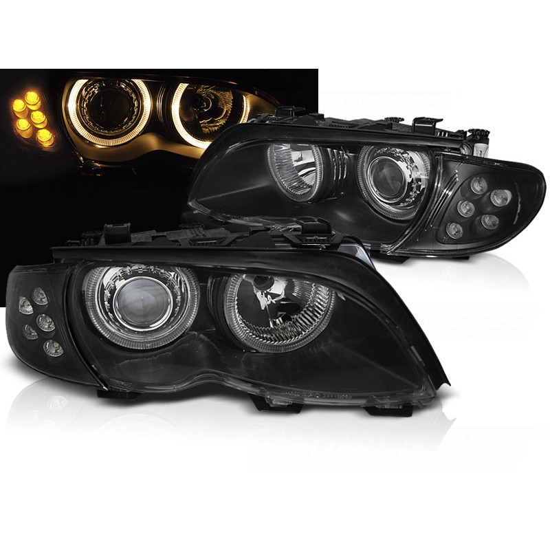 PHARES AVANT  BMW E46 ANGEL EYES  NOIR 09/01 au 03/05